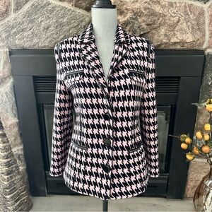 Basler Selection 100% Wool Pink and Black Houndstooth Blazer